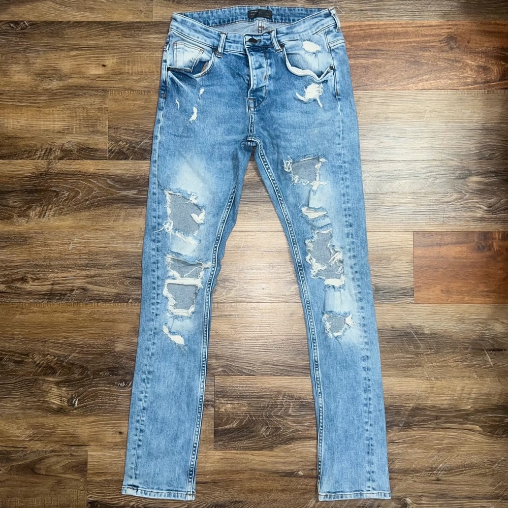 ZARA MAN Distressed Skinny Jeans - Light Wash, Size 30